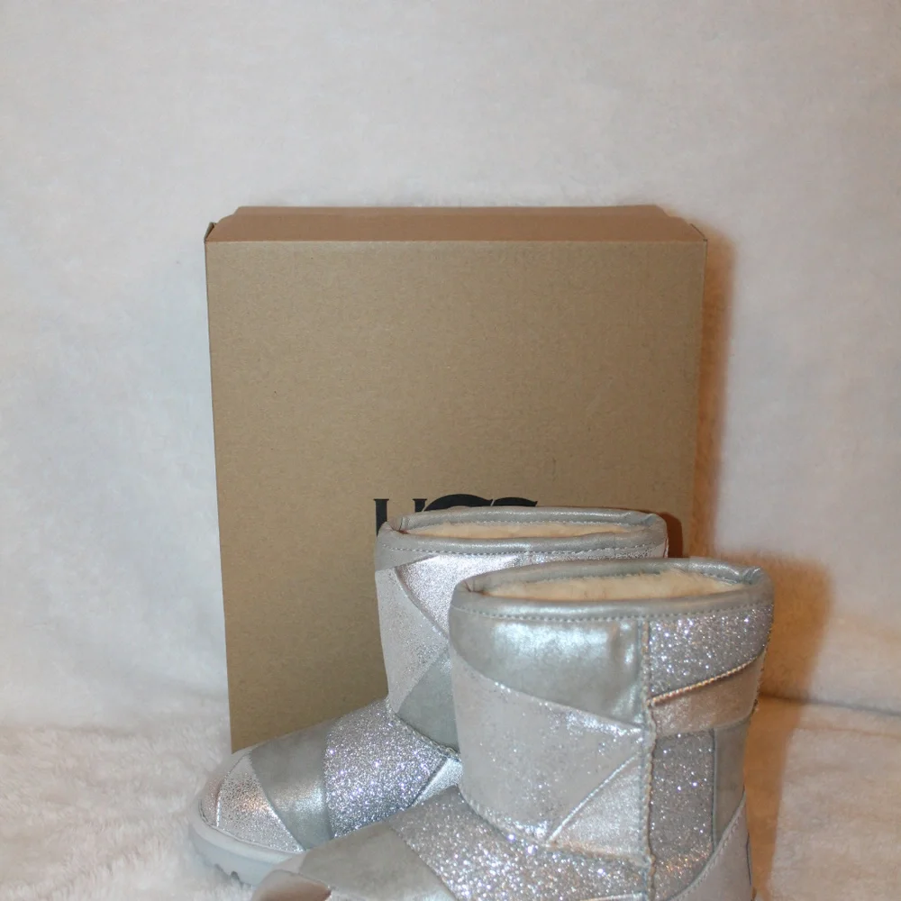 UGG TODDLER PATCHWORK LEATHER BOOTS‎ NEW SILVER